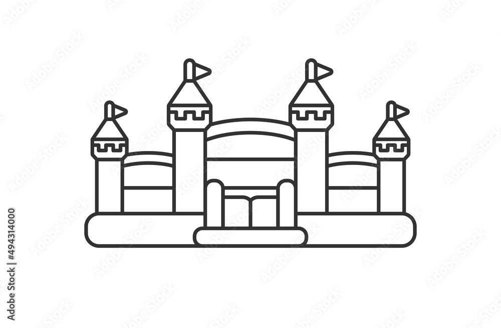 Bounce house, inflatable castle for summer games on playground or indoor, kids zone, children's trampoline park. Vector outline icon isolated on white background Bounce house, inflatable castle for summer games on playground or indoor, kids zone, children's trampoline park. Vector outline icon isolated on white background