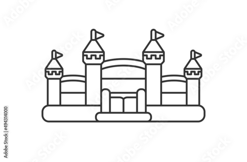 Bounce house, inflatable castle for summer games on playground or indoor, kids zone, children's trampoline park. Vector outline icon isolated on white background
