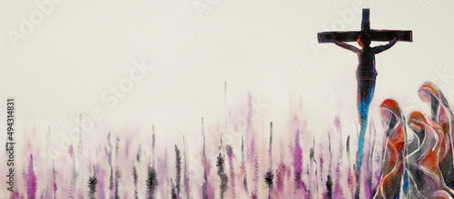 Fotografie, Obraz Crucifixion. Good Friday. Watercolor christian banner.