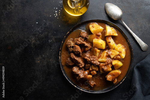 Meat and potato stew on plate