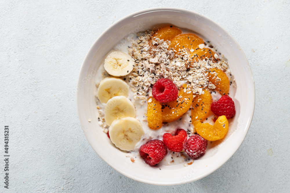 Porridge in bowl with fruits Porridge in bowl with fruits
