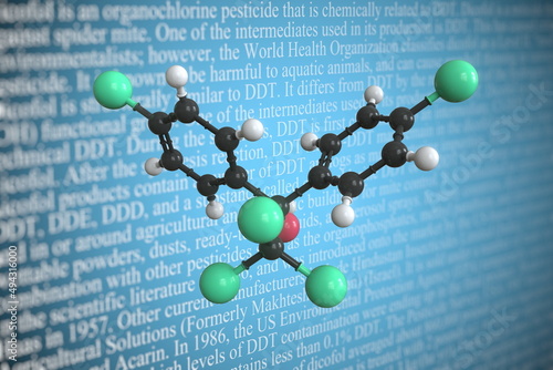 Dicofol scientific molecular model, 3D rendering photo