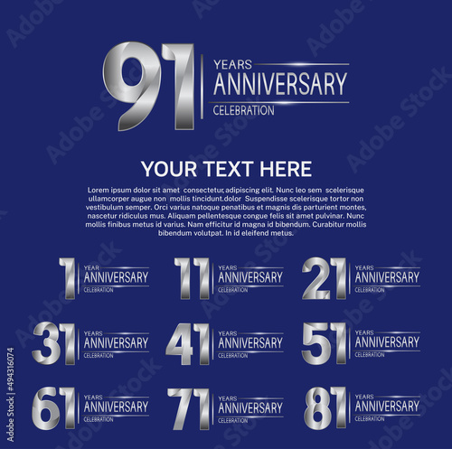 set anniversary logotype premium collection silver color on blue background