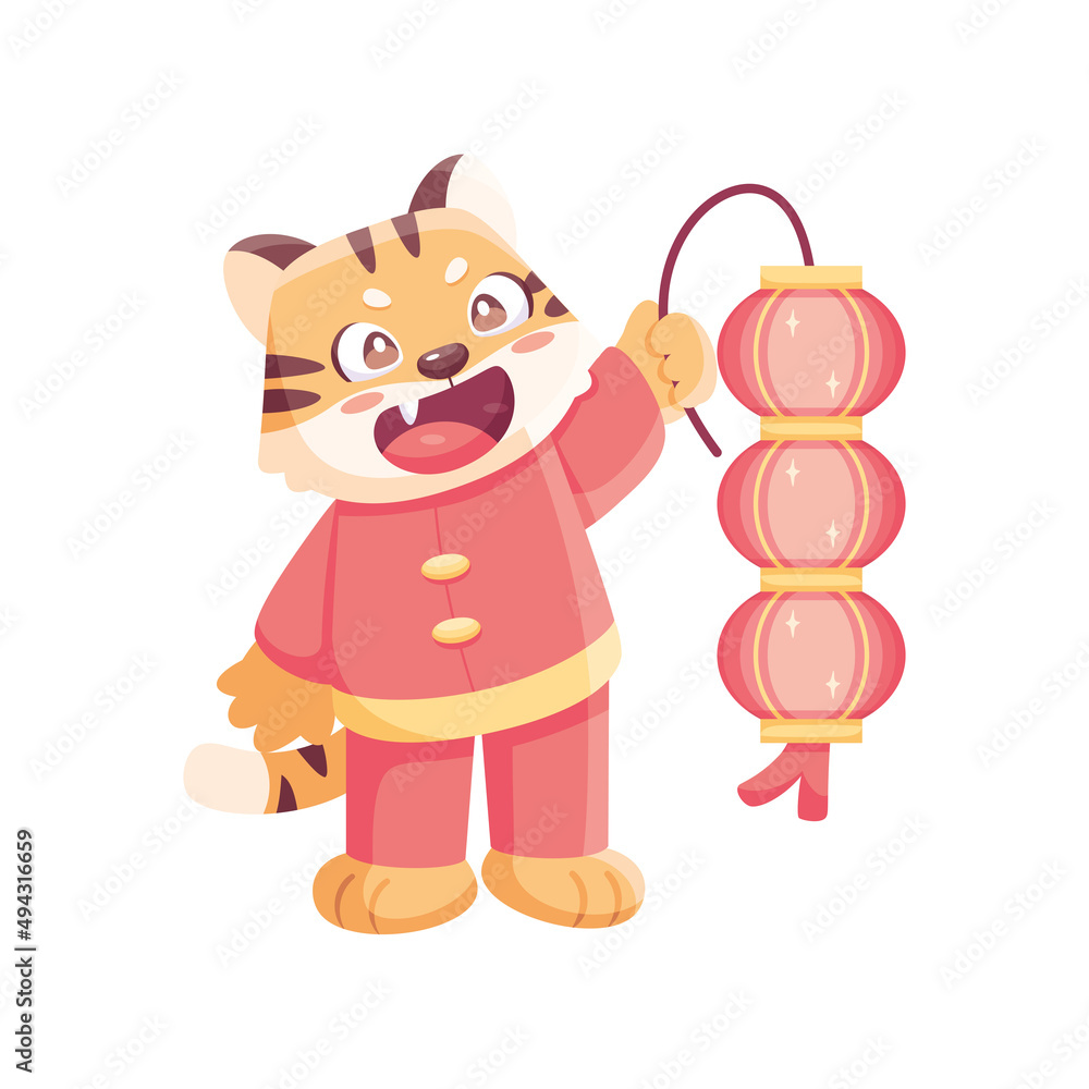 Fototapeta premium Isolated cute lion with traditional chinese clothes Zodiac sign Vector illustration