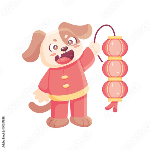 Isolated cute dog with traditional chinese clothes Zodiac sign Vector illustration