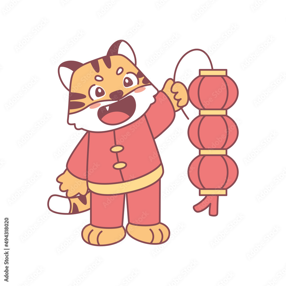 Fototapeta premium Isolated cute lion with traditional chinese clothes Zodiac sign Vector illustration