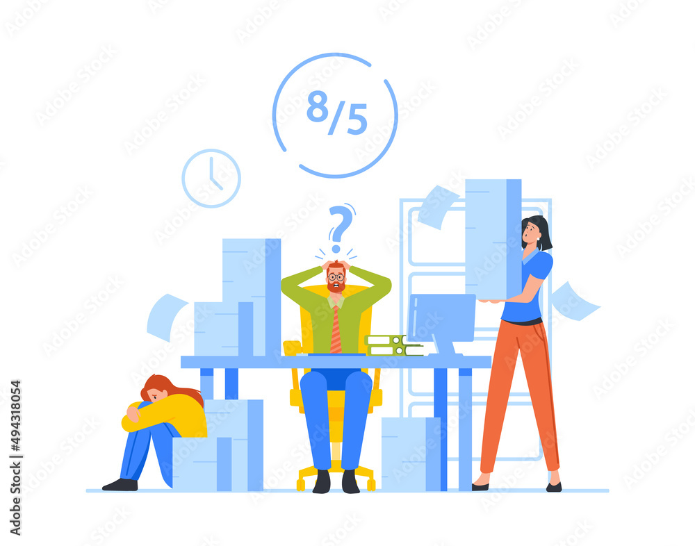 Manual Labor, Deadline, Office Chaos Concept, Stressed Employees, Workers Hurry Up with Job, Work Rush, Busy Overwork Manual Labor, Deadline, Office Chaos Concept, Stressed Employees, Workers Hurry Up with Job, Work Rush, Busy Overwork