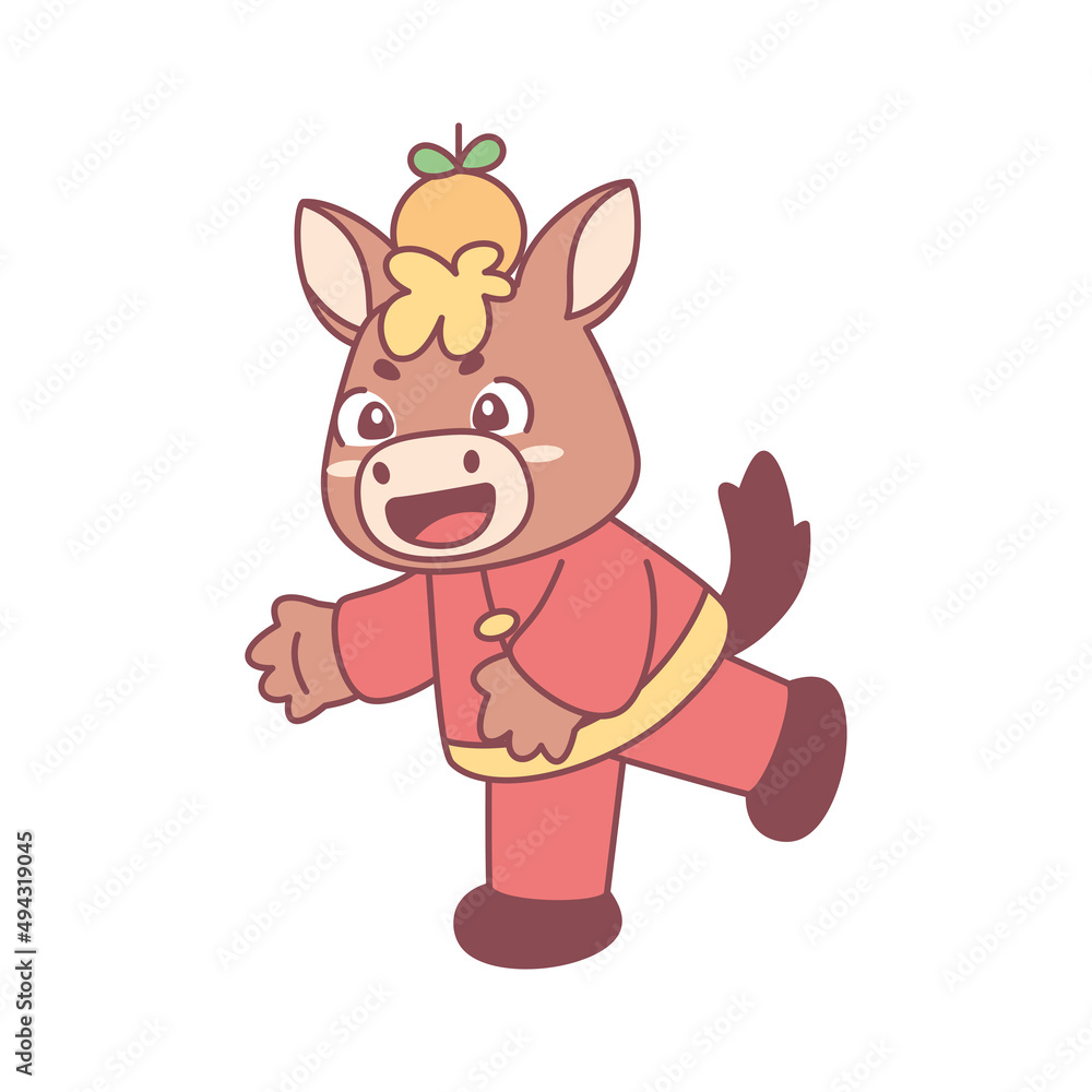 Isolated cute horse with traditional chinese clothes Zodiac sign Vector illustration Isolated cute horse with traditional chinese clothes Zodiac sign Vector illustration
