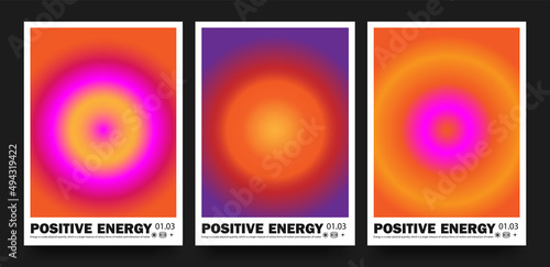 Foto Collection of abstract posters with blurred circles on a holographic background