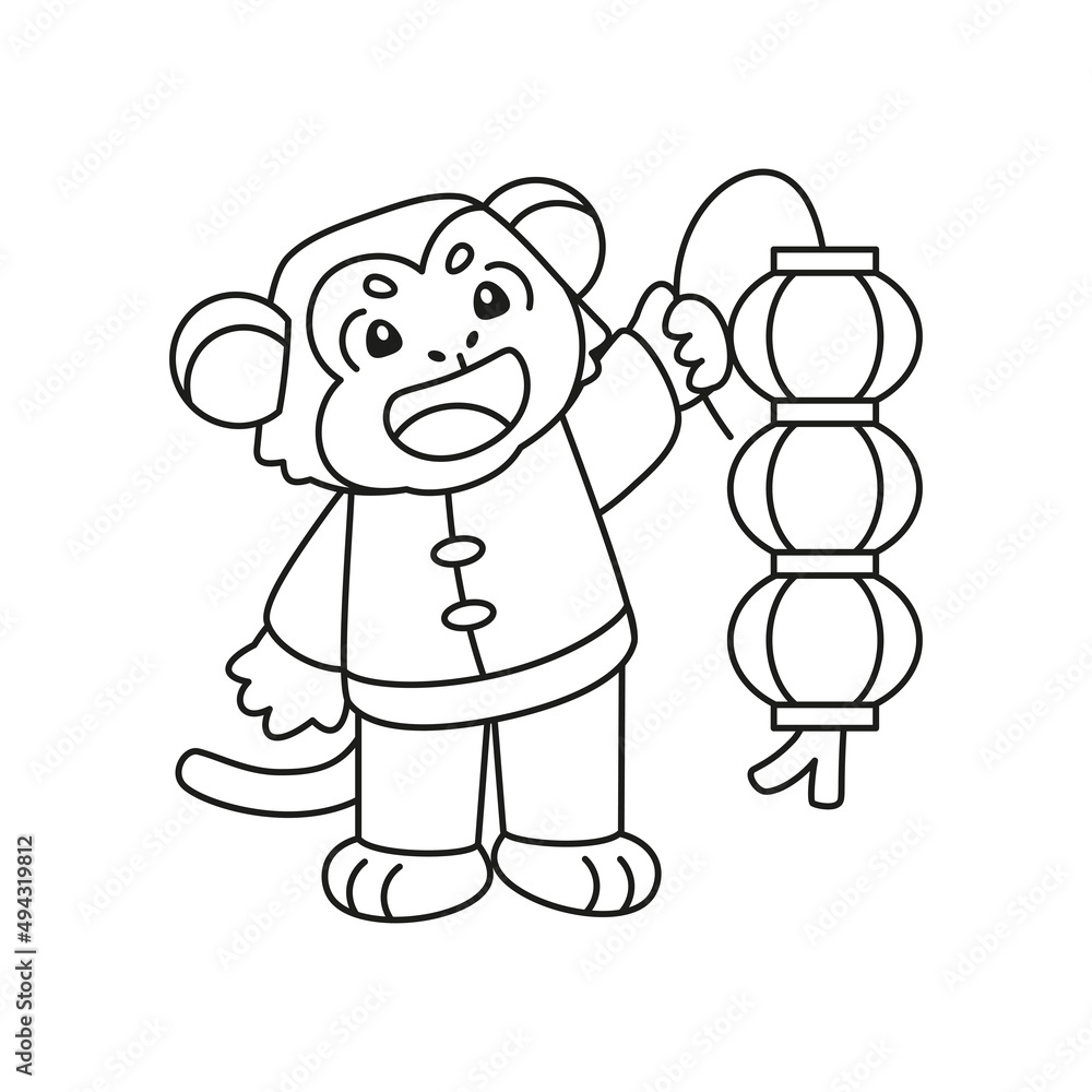 Isolated cute monkey with traditional chinese clothes Zodiac sign Vector illustration Isolated cute monkey with traditional chinese clothes Zodiac sign Vector illustration