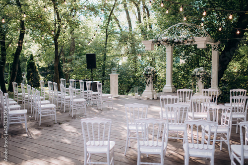 wedding ceremony preparation, transparent chiavari chairs 