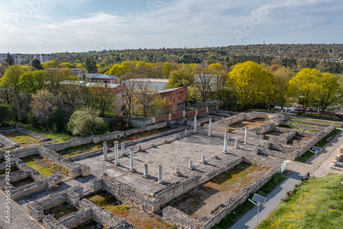 Aerial view of ruins of ancient roman town Abritus near Razgrad, Bulgaria. photo