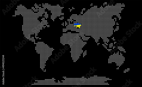 Vector. Information graphics. The world map is divided into six perforated continents  consisting of stars  North America  South America  Africa  Europe  Asia and Australia  Oceania. No inscriptions.