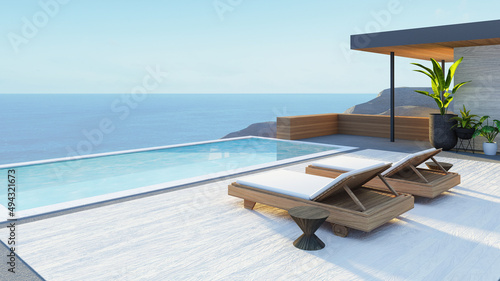 Beach Luxury Villa Hotel Ocean Sky - 3D Rendering