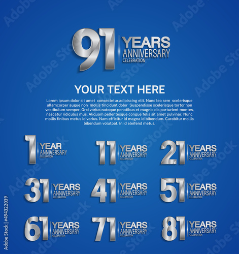 set anniversary logotype premium collection silver color on blue background