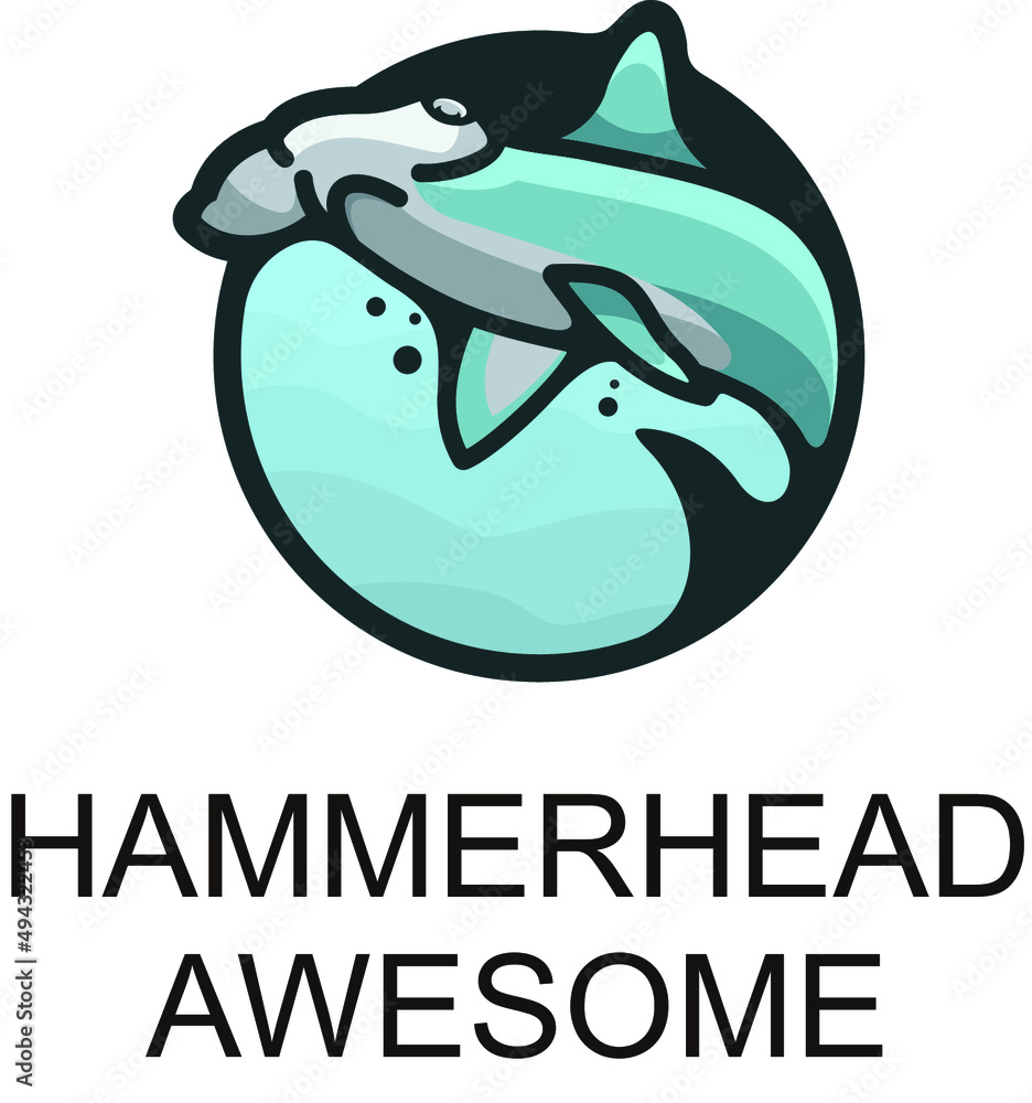 hammerhead fish character mascot logo - obrazy, fototapety, plakaty 