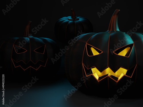 Halloween pumpkin image on uniform background, 3D rendering