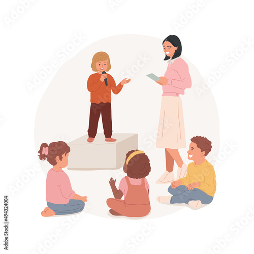 Leadership class isolated cartoon vector illustration. Young leader class, leadership lesson at school, build confidence, communication skills development, early education vector cartoon.