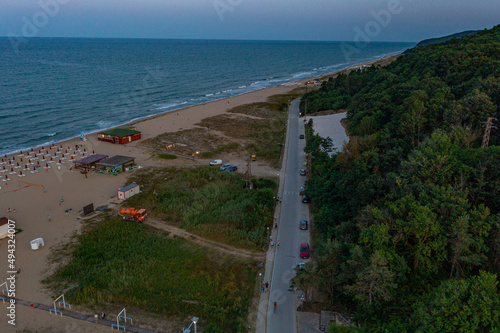 Sunset aerial view of a beach in Bulgarian village Shkorpilovtsi. photo