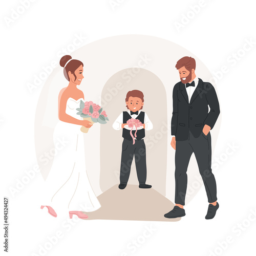 Ring bearer isolated cartoon vector illustration. Cute boy carry rings to bride and groom on little cushion, couple getting married, family life, wedding ceremony, celebration vector cartoon.