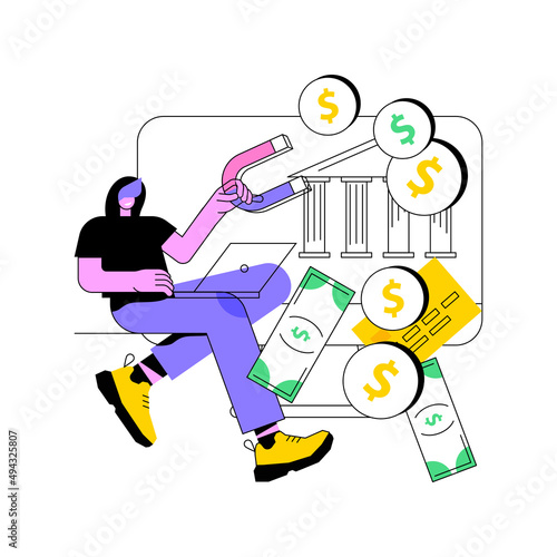 Financial crimes abstract concept vector illustration. Financial fraud, economic crime commission, money laundering, black market goods, tax evasion scandal, investment scam abstract metaphor.