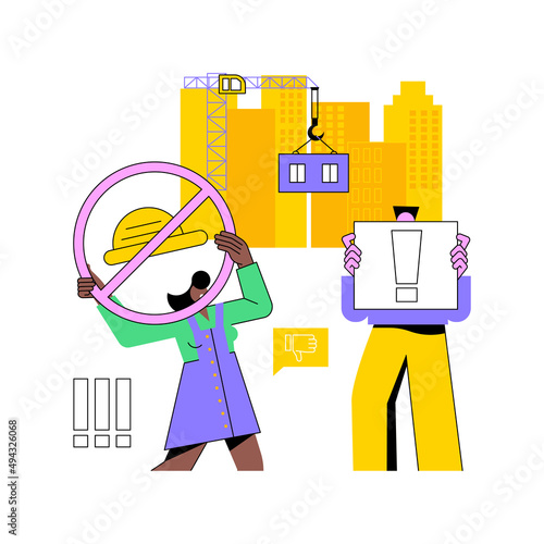 Strike action abstract concept vector illustration. Anti globalism action, labor union movement strike, employees stop working, industry blockage, stoppage, salary dispute abstract metaphor.