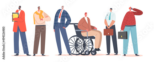 Diverse Group of Business People, Male Characters Team, Disabled and Healthy Entrepreneurs or Office Workers Communicate
