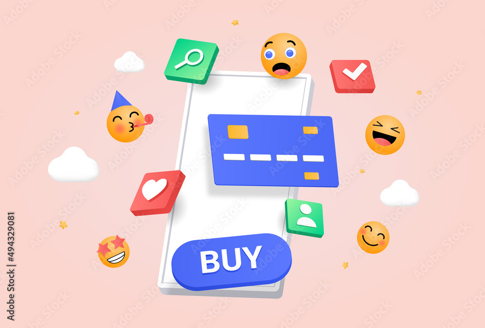 3D online store. Collection of icons for social networks, graphic elements for website. Modern technologies and digital world. Set of different reactions. Cartoon isometric vector illustration 3D online store. Collection of icons for social networks, graphic elements for website. Modern technologies and digital world. Set of different reactions. Cartoon isometric vector illustration
