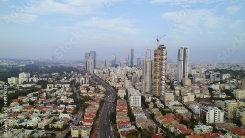 Aerial view of the streets of Tel Aviv, Ramat Gan, Petah Tikva, Bnei Brak