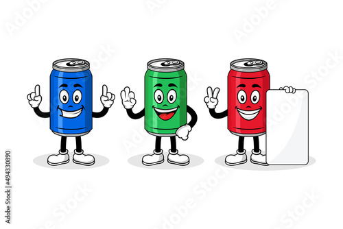 Soda can cartoon mascot character design collection