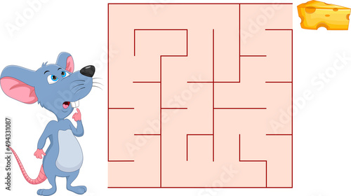 Cute Animal maze Game. Mouse looking for cheese