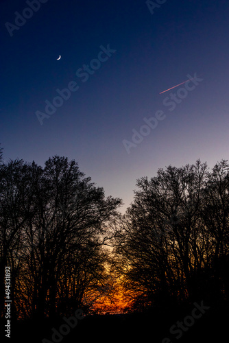 фотографія Vertical shot of a shooting star and the moon in a waning crescent phase over de