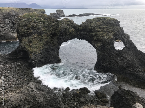 Scenic shot of a The Gatklettur Arch, Iceland photo