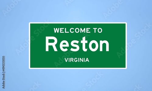 Reston, Virginia city limit sign. Town sign from the USA. photo