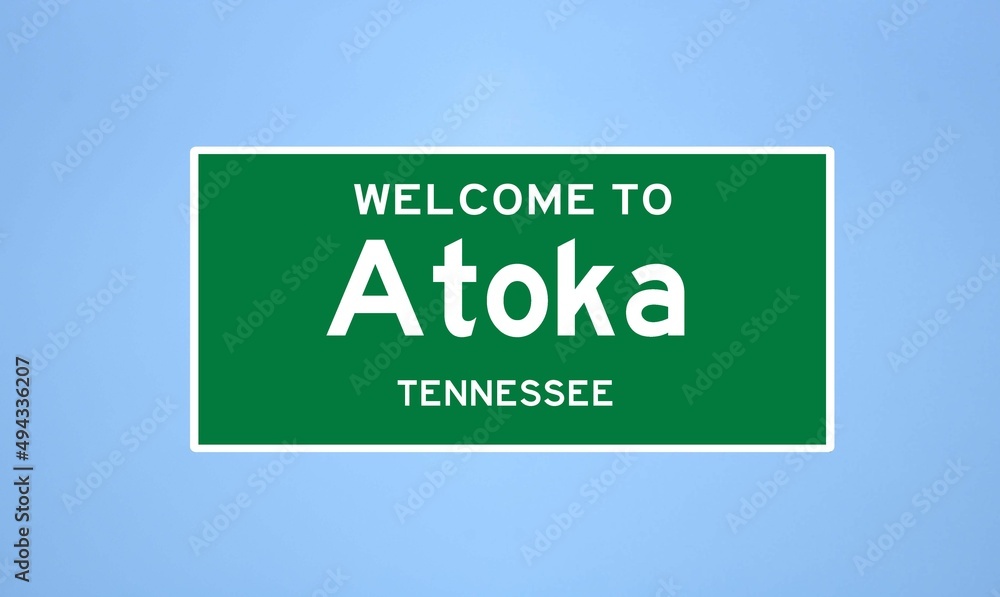 Atoka, Tennessee city limit sign. Town sign from the USA. Atoka, Tennessee city limit sign. Town sign from the USA.