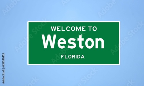 Weston, Florida city limit sign. Town sign from the USA. photo