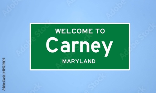 Carney, Maryland city limit sign. Town sign from the USA. photo