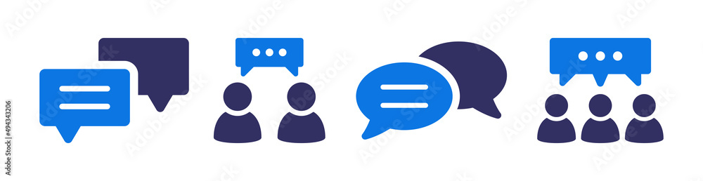 Conversation icon set. Containing speech bubble, talking, message and people discuss icon vector illustration. - obrazy, fototapety, plakaty 