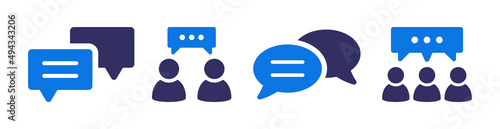 Conversation icon set. Containing speech bubble, talking, message and people discuss icon vector illustration.