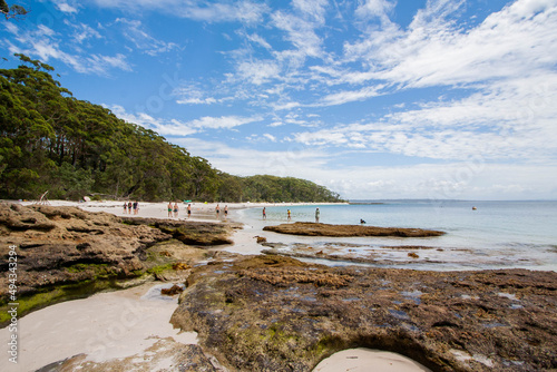 Scenic view of a group of people chilling in the Murrays Beach in  Jervis Bay photo