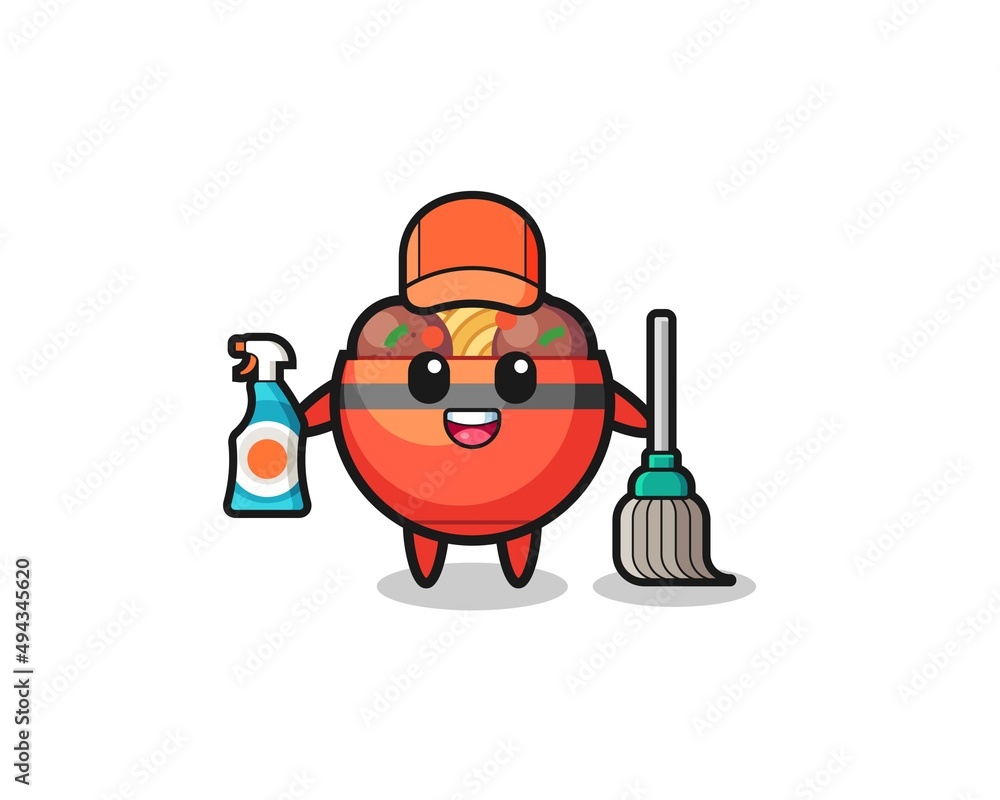 cute meatball bowl character as cleaning services mascot