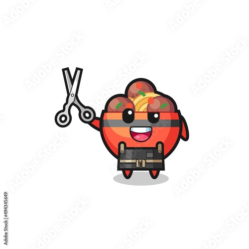 meatball bowl character as barbershop mascot
