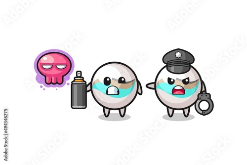 marble toy cartoon doing vandalism and caught by the police