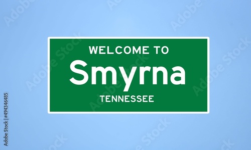 Smyrna, Tennessee city limit sign. Town sign from the USA.