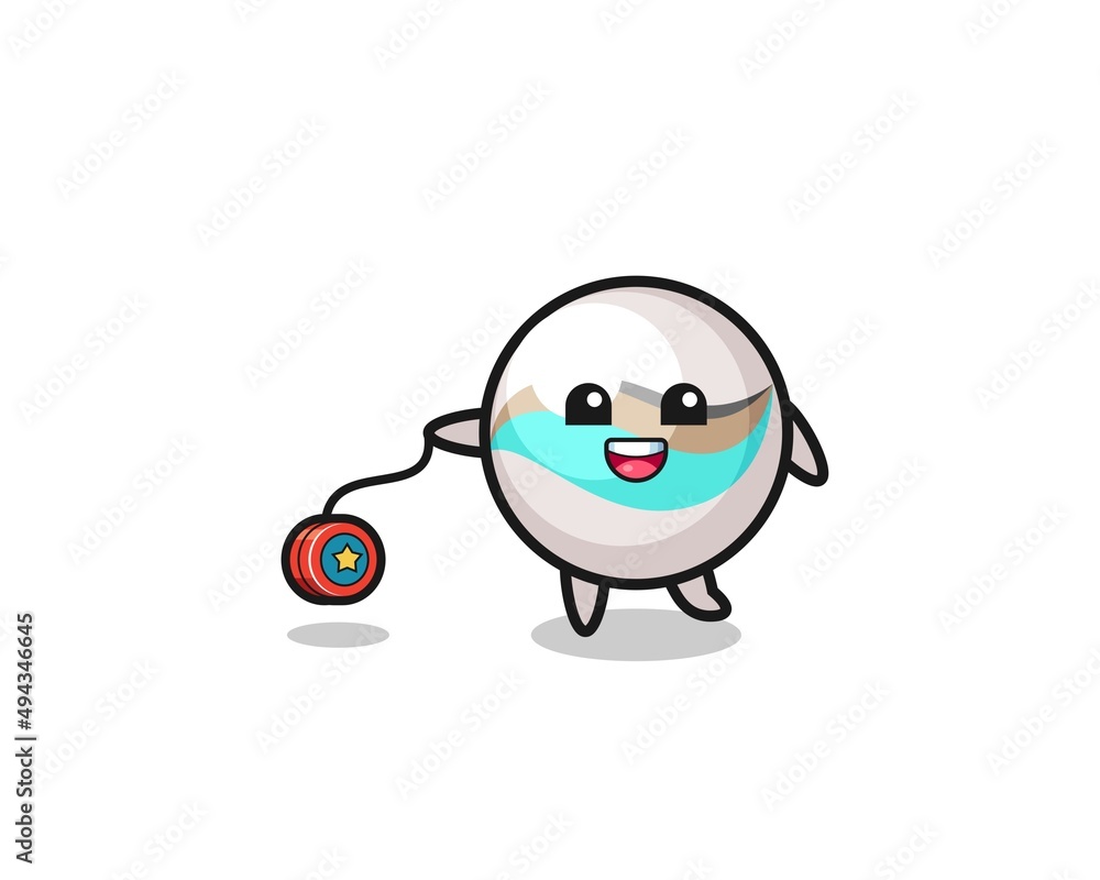 cartoon of cute marble toy playing a yoyo