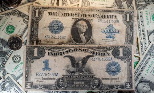 Historic large size Dollar banknotes, Silver certificate on US Dollar bills