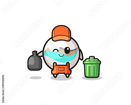 the mascot of cute marble toy as garbage collector