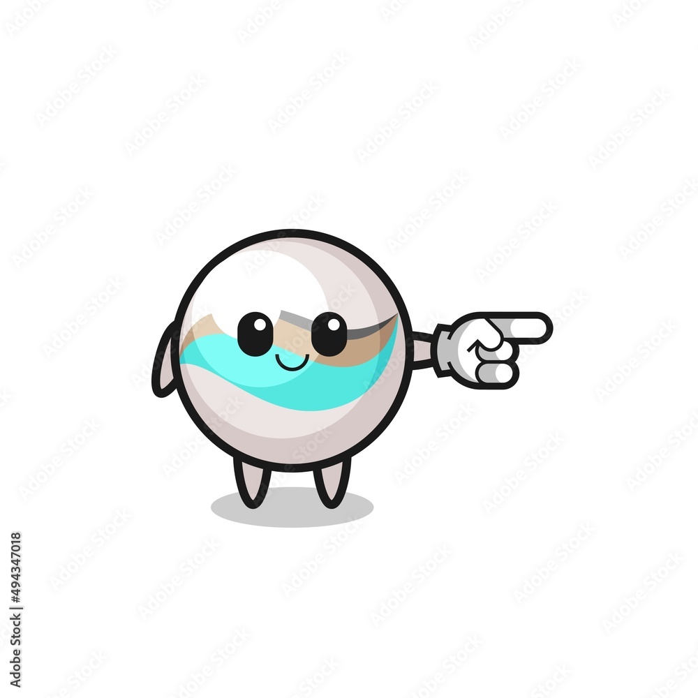 marble toy mascot with pointing right gesture