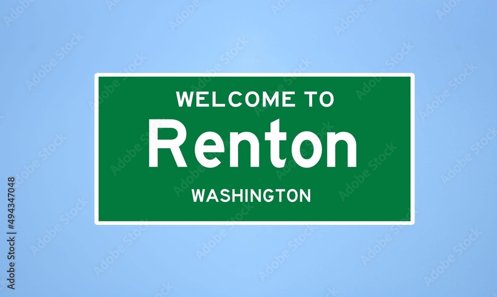 Renton, Washington city limit sign. Town sign from the USA.
