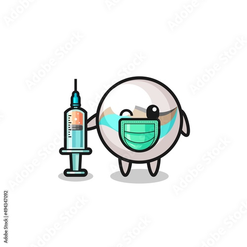 marble toy mascot as vaccinator